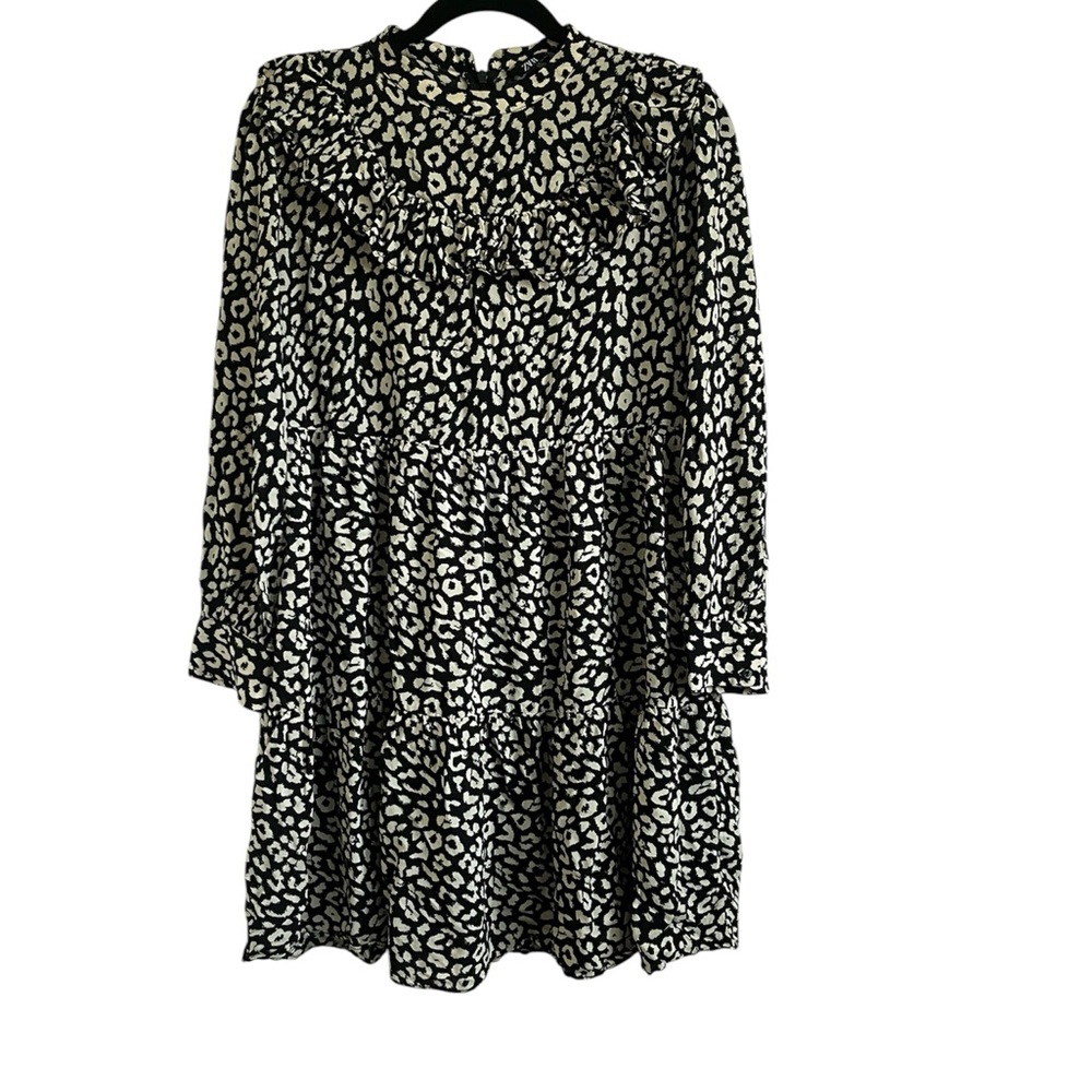 Zara Leopard Print Tiered Ruffle mini Dress size S